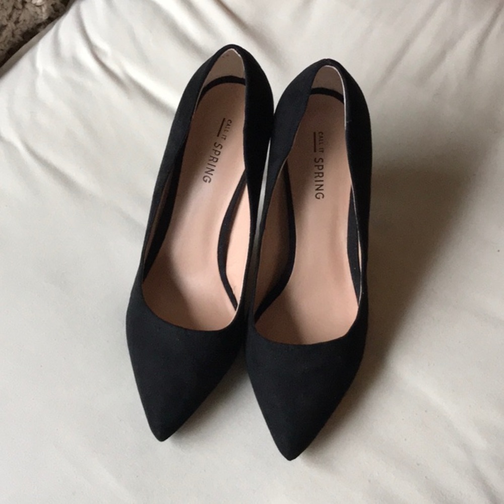 Call It Spring Black Suede Heels Size 7.5